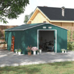 13 x 11ft Garden Shed Storage With Foundation Kit and Vents - Green