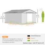 13 x 11ft Garden Shed Storage With Foundation Kit and Vents - Green