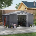13 x 11ft Garden Shed Storage With Foundation Kit and Vents - Green